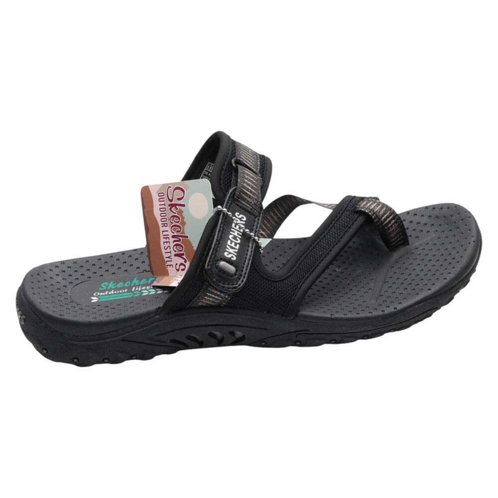 SKECHERS WOMEN'S REGGAE - SEIZE THE DAY TOE THONG SANDAL, BLACK, 8.5 M US